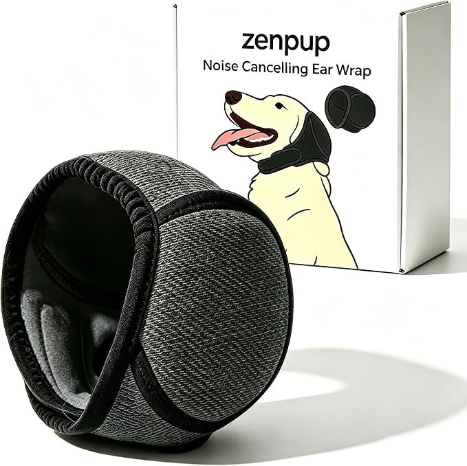 Zenpup Noise Cancelling Ear Wrap for Dogs, Calming Muffs for Fireworks, Thunder, Grooming, Bathing and Swimming, Adjustable (Large)