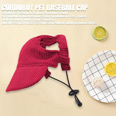 Dog Baseball Cap, Dog Cat Summer Beach Visor Hat with Ear Holes, Adjustable Puppy Sunbonnet Headdress (Red, Small)