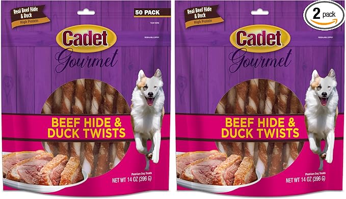 Gourmet Twists Sticks- Long Lasting & Natural Dog Treats for Large & Small Dogs Beef Hide & Duck - Inspected & Tested in USA (50 Count) (Pack of 2)