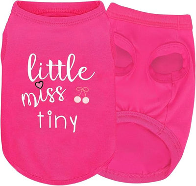 Pink Cotton Dog Shirt with 'Little Miss Tiny' Print, Soft & Breathable Pet Apparel for Small to Large Dogs, All-Season Sleeveless Vest, Cute and Comfortable Dog Outfit.Pink CherryM