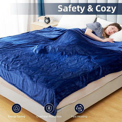 Eydna Electric Heated Blanket Twin Size 62"x84", Fast Heating Throw, Soft Plush Microplush for Bed & Couch, 1-10Hs Auto Off & 9 Heating Levels, Machine Washable, Gifts for Family-Navy Blue