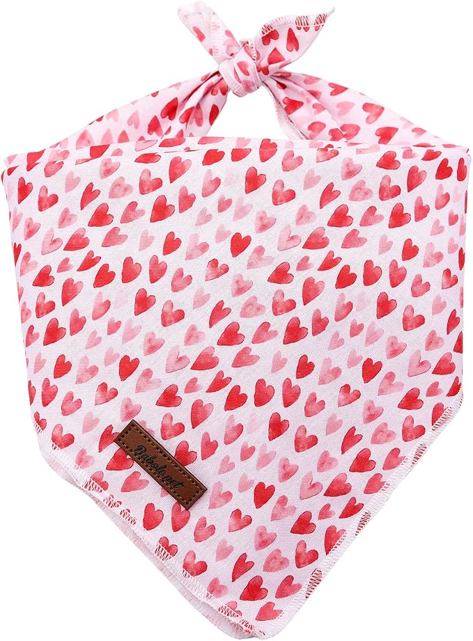 Valentine's Day Dog Bandanas Boy Girl White Red Pink Love Cotton Washable Dog Scarf Adjustable Pet Bib Scarves for Small Medium Large Dogs L