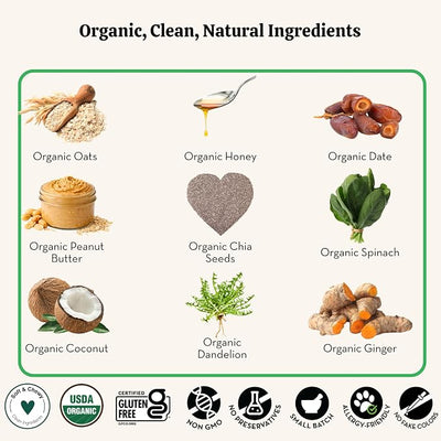 Lord Jameson Daily Greens Soft & Chewy Organic Dog Treats - Digestion Supporting Spinach, Dandelion, & Ginger - No-Bake, Gluten-Free, Preservative-Free, USDA Certified Organic - Made In USA 6 oz