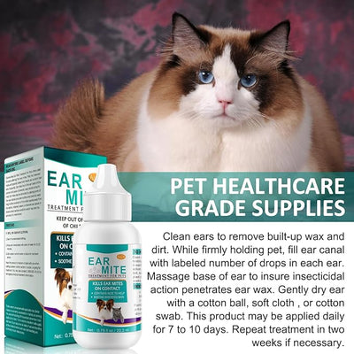Ear Mites Clean for Dogs & Cat, Ear Mite Treatment, Soothes with Aloe Vera, Safe for Pets 12+ Weeks, Vet-Recommended Formula, Pack of 1/0.75floz