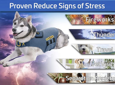 CozyVest® Dog Anxiety Vest 3-in-1 Music & Aromatherapy Shirt, Relaxing Sound & Essential Oil Scent Jacket, Fireworks Thunder Separation & Thunderstorm Canine Stress Relief Coat (Gray, M [26-40 Lbs])