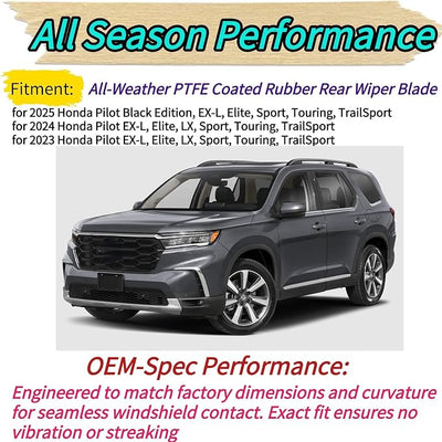 Rear Wiper Blade for Honda Pilot 2023 2024 2025 | Exact Fit Black Edition, EX-L, Elite, Sport, Touring, TrailSport, LX Models | OEM Replacement All-Weather All Season Rear Back Windshield Wiper Blade