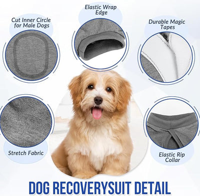 SlowTon Dog Recovery Suit - Surgery Recovery Suit for Female Male Dogs, Dog Onesie After Spay Abdominal Wounds, E-Collar Cone Alternative Prevent Licking Pet Surgical Suit(Grey,S)