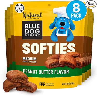 Blue Dog Bakery Softies, Soft & Chewy Peanut Butter Dog Treats, Medium Size, Healthy Treats, All Natural Ingredients,10 oz (Pack of 8)