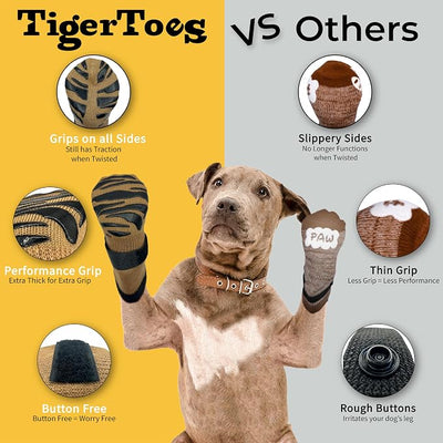 DOK TigerToes Premium Non-Slip Dog Socks for Hardwood Floors - Extra-Thick Grip that Works Even When Twisted - Prevents Licking, Slipping, and Great for Dog Paw Protection (Cool Caramel, Medium)