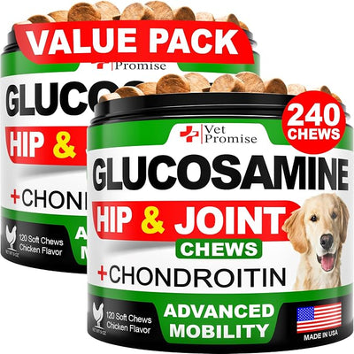 (2 Pack) Glucosamine for Dogs - Hip and Joint Supplement for Dogs - Glucosamine Chondroitin - Joint Pain Relief Pills - MSM - Hemp Oil - Advanced Health Support Supplement - 240 Mobility Chews