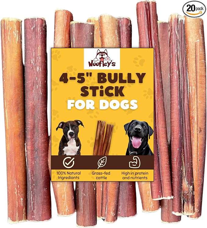 Woofley's 4-5" Bulk Regular Bully Sticks - (20 Count) - Bully Sticks for Dogs - Long Lasting Bully Stick Dog Chews