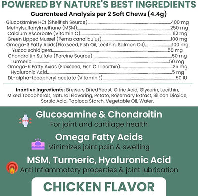 Glucosamine for Senior Dogs Hip and Joint Supplement, 60 Mobility Chews | Made with Glucosamine, MSM, Chondroitin, Green Lipped Mussels and More