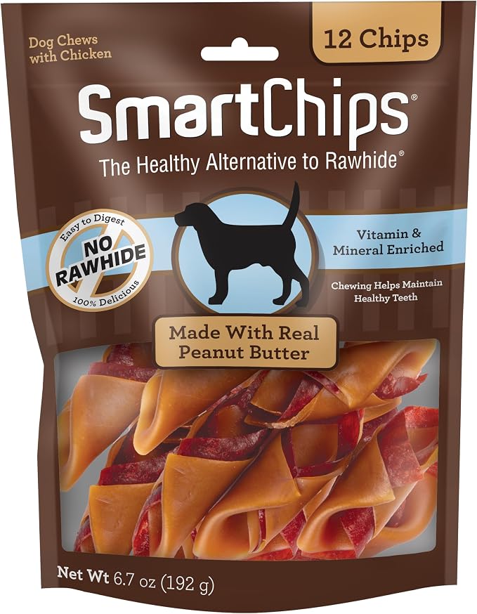 SmartChips with Real Peanut Butter, Rawhide-Free Chews for Dogs, 12 Count