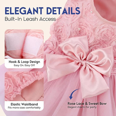 ASENKU Dog Dress Pet Wedding Dress Princess Lace Puppy Birthday Party Outfit Formal Apparel Girl for Small Medium Dogs Cats (2XL, Pink)