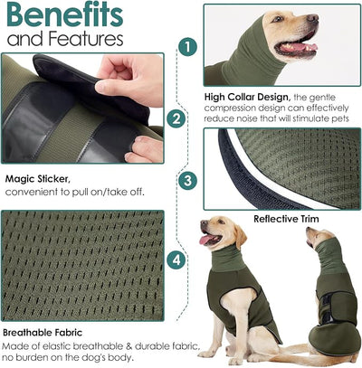 AOFITEE Dog Anxiety Vest, Thunder Jacket for Dogs Anxiety Extra-Large, Breathable Pet Calming Shirt for Fireworks, Thunder, Travel, Separation, Anti-Anxiety Pets Calming Vest with High Collar, XXL