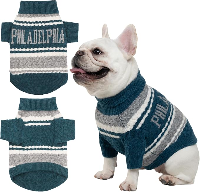 Small Dog Sweater Football Theme Turtleneck Knit Dog Sweaters for Small Pets Warm Winter Cat Dog Clothes