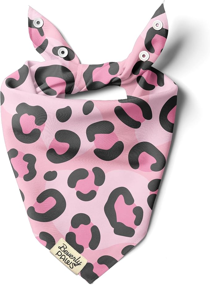 Snap-On Dog Bandana for Small Medium Large Pets, Dogs Cats Adjustable Handkerchief Scarf for Girl & Boy, Funny Cute Puppy Apparel & Accessories (Pink Leopard, Small)