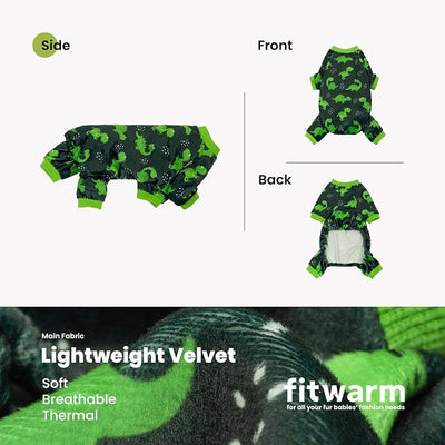 Fitwarm Dinosaur Dog Fleece Pajamas, Warm Clothes for Small Dogs Boy, Cozy Pet Onesie with Feet, Dark Green, Bright Green, XS