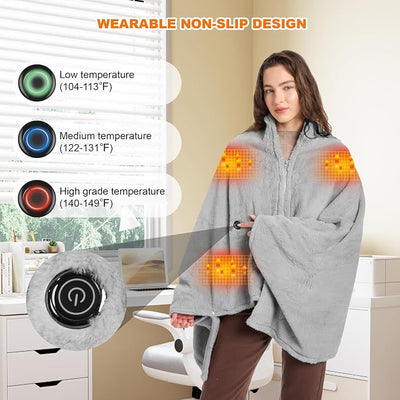 62" x 35" Heated Blanket Battery Operated with Fleece Lining 7.4V 16000mAh Battery Cordless Heated Shawl Wraps for Women Men Portable Electric Blanket 6 Heating Zones 3 Heating Levels