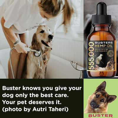 Buster's Organic Hemp Oil for Dogs and Cats, Economy 4PACK-8MTH-Supply, Large 60ml Bottle, Made in USA - Miracle Formula, Perfectly Balanced Omega 3, 6, 9 - Supports Joints
