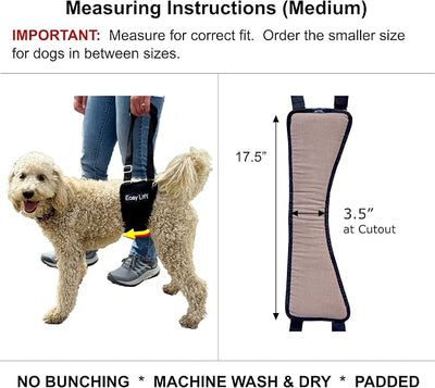 Easy Lift Dog Support Sling, Weak Hind Leg Harness for Injured, Arthritic & Senior Dogs, or Orthopedic Surgery Recovery & Rehabilitation, Machine Wash & Dry, Padded for Comfort (Medium)