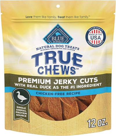 Blue Buffalo True Chews Premium Jerky Cuts with Real Duck, Chicken-Free Natural Dog Treats, Mineral-Enhanced for Flavor, 12 oz. Bag