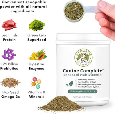 Wholistic Pet Organics Canine Complete - Dog Multivitamin Powder - 2 Lb - Daily Dog Vitamins and Supplements for Homemade Food - Immune System, Skin, Coat & Overall Health - All Breeds - 90 Scoops