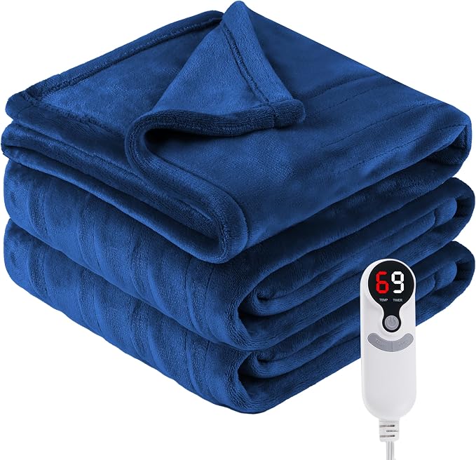 Eydna Electric Heated Blanket Twin Size 62"x84", Fast Heating Throw, Soft Plush Microplush for Bed & Couch, 1-10Hs Auto Off & 9 Heating Levels, Machine Washable, Gifts for Family-Navy Blue