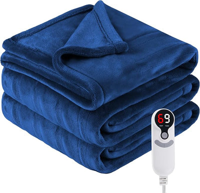 Eydna Electric Heated Blanket Twin Size 62"x84", Fast Heating Throw, Soft Plush Microplush for Bed & Couch, 1-10Hs Auto Off & 9 Heating Levels, Machine Washable, Gifts for Family-Navy Blue