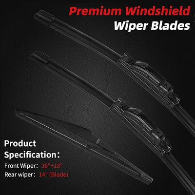 OTUAYAUTO Windshield Wiper Blades Replacement for Jeep Cherokee 2014-2023 All-Extreme Weather Performance Quiet No Trace Front and Rear Wipers U/J Hook 26"+18"+14" (Pack of 3)