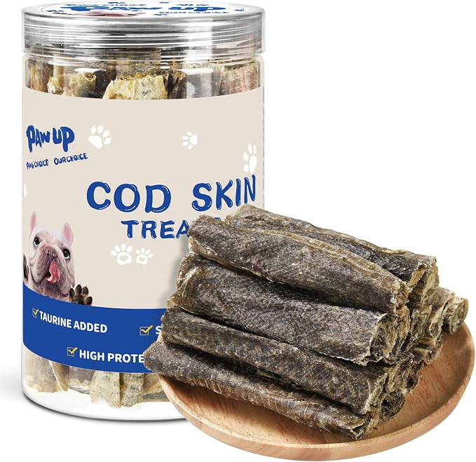 Dog Treats, Cod Skins Dog Treat with Taurine, One-Ingredient Grain-Free Chew Fish Skin Rolls Rich in Omega3, 8 oz (4-6 Count)