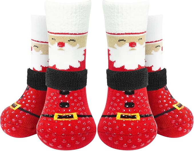 Christmas Anti-Slip Soft Dog Socks for Hardwood Floor,Warm Dog Shoes,Paw Protectors for Cold Pavement,Prevent Licking,Traction Control for Small Medium Large Senior Dogs