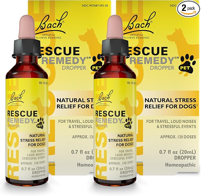 Rescue Remedy Pet Dropper for Dogs - 20 mL, Pack of 2 - Stress & Tension Support for Dogs with Bach Natural Flower Essences - Sedative-Free, Homeopathic Liquid Formula - For All Breeds, Ages & Weights