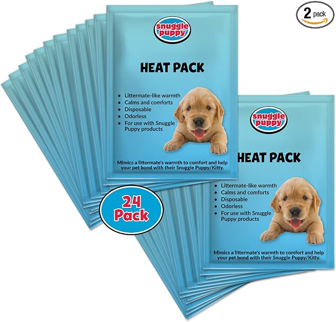 Snuggle Puppy Replacement Heat Packs for Dogs (24 Count) - Disposable Pet Comfort Warmers for Puppy Anxiety Relief - Odorless, Non-Toxic, All Natural - Fits All Snuggle Puppy Styles