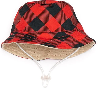 THE WORTHY DOG Buffalo Bucket Hat for Dogs – Lightweight Pet Sun Hat with Adjustable Chin Strap, Soft Brim & Bright Colors - Red, Small