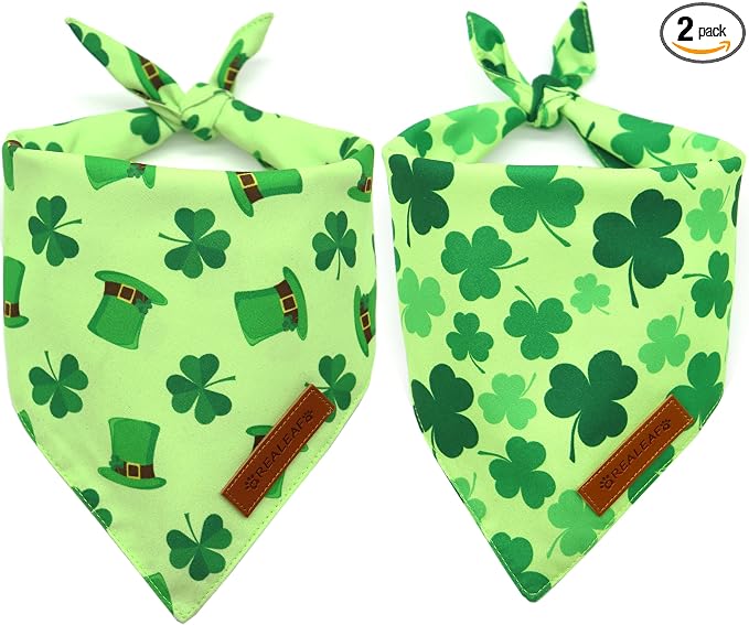 Realeaf St. Patrick's Day Dog Bandanas 2 Pack, Triangle Reversible Pet Scarf for Boys and Girls, Premium Durable Fabric, Holiday Bandana for Small and Medium Dogs (Small)
