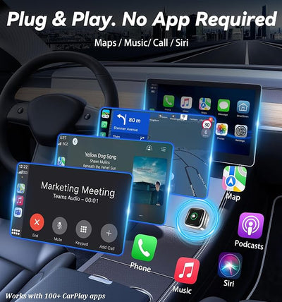 2026 Upgraded Wireless CarPlay Adapter with Buttons for Privacy Call & Two-Phone Fast Switch, Aluminum Cooling, Dual-Band WiFi, Mini Cable-Free, Compatible with Apple iPhone & Android Auto, Gray