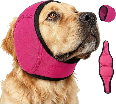Dog Head Wrap, Dog Ear Muffs Noise Protection, Dogs Ear Covers for Noise, Quiet Ears for Dogs, Anxiety Relief for Thunder, Lightning, Fireworks, Vet Visits, Polyester (Rosered, Small)