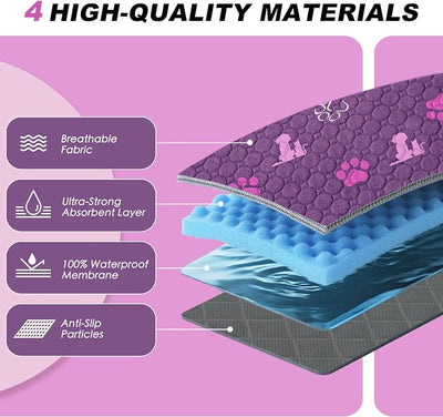 WanpeeGoo Washable Pee Pads for Dogs, 1 Pack Absorbent Reusable Training Dog Pads Pet Puppy Pads, Non-Slip Potty Pads for Whelping, Playpen, Crate, Bed, Purple, 72"x72"