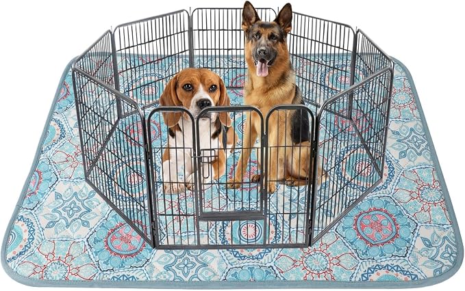 IEUUMLER Washable Pee Pads for Dogs Extra Large 71" x 71", 1 Pack Non-Slip & Waterproof Whelping Pad, Reusable Puppy Potty Training Pad for Playpen EU007 (Green Medallion, 71"X71"-1pcs)