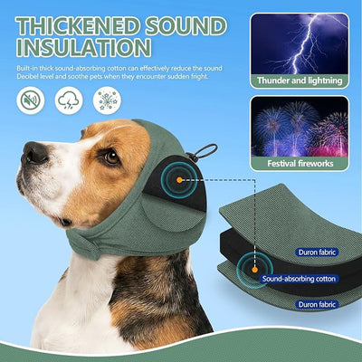 JOHNBOLIN Dog Ear Muffs - No Shake Ear Wrap & Quiet Calming Hoodie, Adjustable Head Snood Cover for Dogs, Noise & Anxiety Relief, Hematoma Protection for Grooming, Bath, Drying, Fireworks (Green, S)