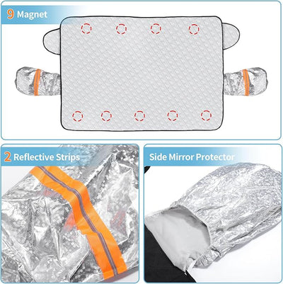 Car Windshield Snow Cover Magnetic 4-Layer Protection for Snow Ice Frost Sunlight Car Windshield Cover with Side Mirror Protector for Most Cars Sedan Compact SUV (57" x 43")