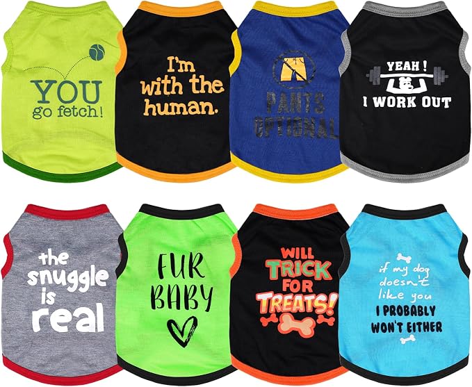 8 Pieces Pet Shirts Funny Dog Printed Clothes Breathable Cool Puppy Sleeveless Vests for Summer