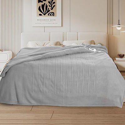 Eydna Electric Heated Blanket Full Size 72"x84",Fast Heating Throw, Soft Fleece for Bed & Sofa, 10 Hours Auto Off & 4 Heating Levels, Machine Washable, Gifts for Grandma & Family-Light Gray