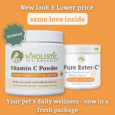 Wholistic Pet Organics Vitamin C Powder for Dogs & Cats - Cat & Dog Allergy & Itch Relief - Vitamin C Immune Support Supplement - Itchy Skin Support for Seasonal Dog Allergy Relief - 2 oz - 57 Scoops