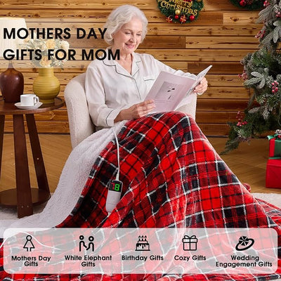Heated Electric Blanket Twin Size,62X84 Heating Blanket,Red Plaid Soft Sherpa Blankets Warmer Gift for Grandma Women Adult,Fast Heating Washable