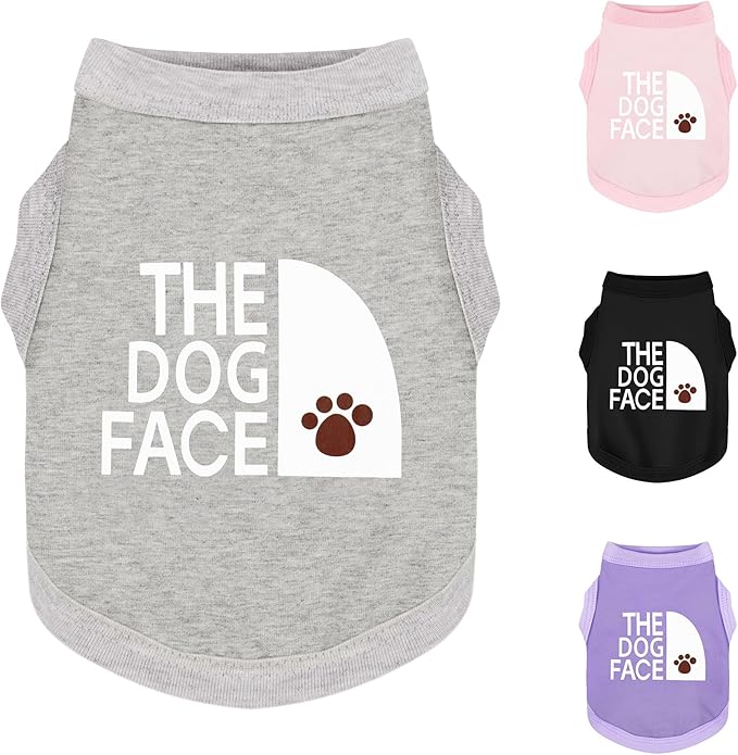 Personality Canine Attire: Soft, Lightweight Cotton Dog Clothes with 'The Dog Face' Print. Small and Medium Breeds, Perfect for Everyday Wear, Comfortable and Breathable Dog Shirt Grey XL