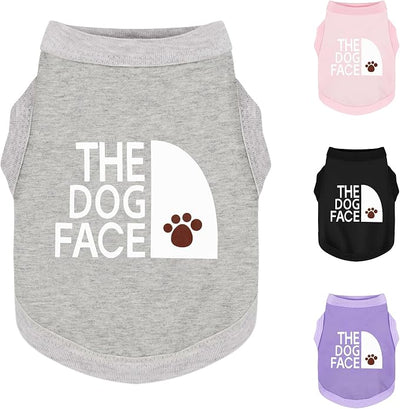 Personality Canine Attire: Soft, Lightweight Cotton Dog Clothes with 'The Dog Face' Print. Small and Medium Breeds, Perfect for Everyday Wear, Comfortable and Breathable Dog Shirt Grey XS