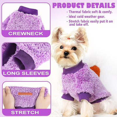 Fleece Dog Sweater Soft Fuzzy Warm Clothes for Small Dogs Girl Boy Soft Winter Coat Flannel Pu(Purple)