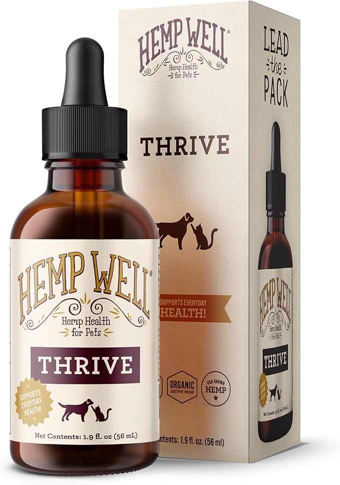 Thrive Oil for Dogs & Cats, Organic Hemp Oil, Omega 3 & 6 Supplement for Skin & Coat, Hip & Joint, Heart & Immune Support, 2 oz